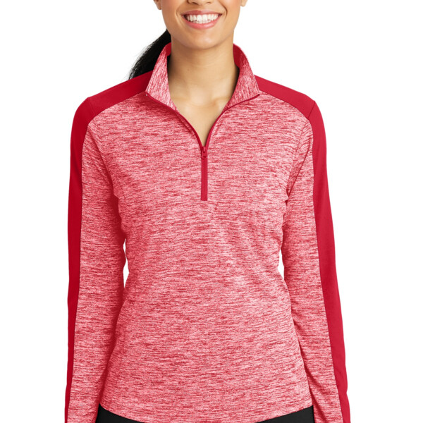 Copy Ladies PosiCharge ® Electric Heather Colorblock 1/4 Zip Pullover Thumbnail